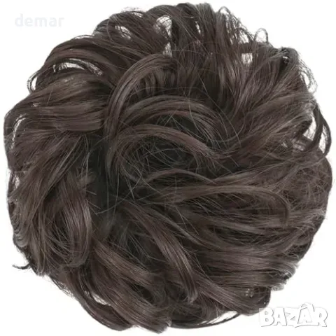 Еластичен кок Messy Bun с вълни/къдрици 38 г, тъмен кафяв, снимка 2 - Аксесоари за коса - 55871335