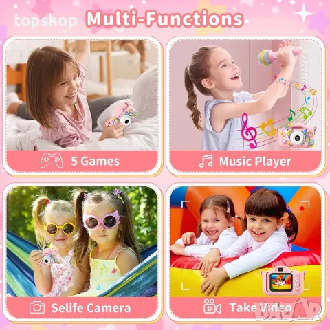 Нов Детски Дигитален Фотоапарат PHNIXGAM Pink Unicorn (1080P, 32GB Карта, Смарт Игри, MP3)  , снимка 2 - Фотоапарати - 55910632