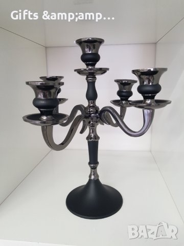 Свещник за пет свещи - алуминий, в черно и златно или черно и сребърно, снимка 2 - Декорация за дома - 38087481