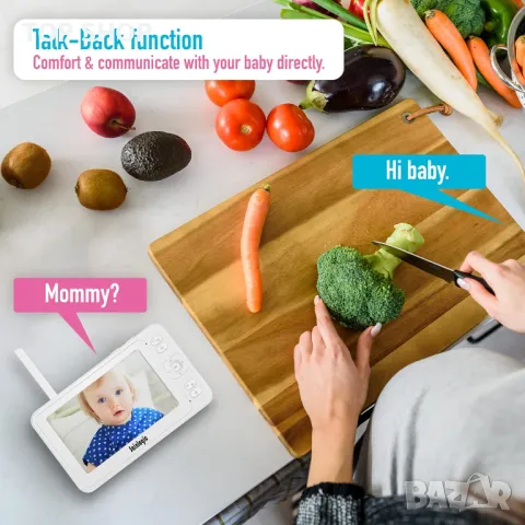 Sainlogic видео бебефон с камера, 1080P FHD 5-инчов LCD дисплей, дневен и нощен режим, снимка 2 - Бебефони - 48109037
