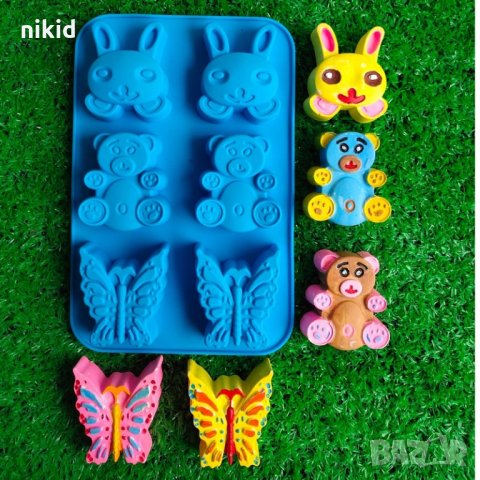 мече Барни пеперуда заек силиконов молд форма за кексчета сапун гипс
