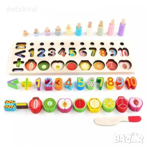 Дървен сортер за смятане с плодове за рязане, снимка 2 - Образователни игри - 29081270