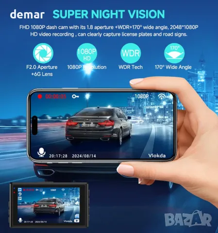 Dash Cam отпред и отзад, 1080P WiFi/APP контрол, 32GВ карта, нощно виждане, WDR, G-сензор, снимка 5 - Аксесоари и консумативи - 47338049