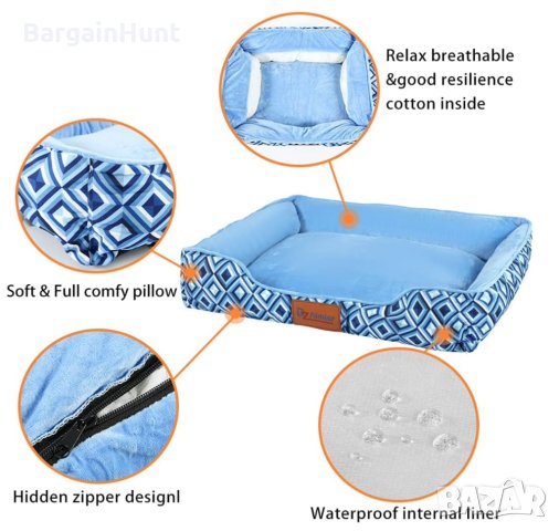 Легло за домашни любимци с миеща се калъфка с цип (40*50*18 см, син), снимка 6 - За кучета - 40488757