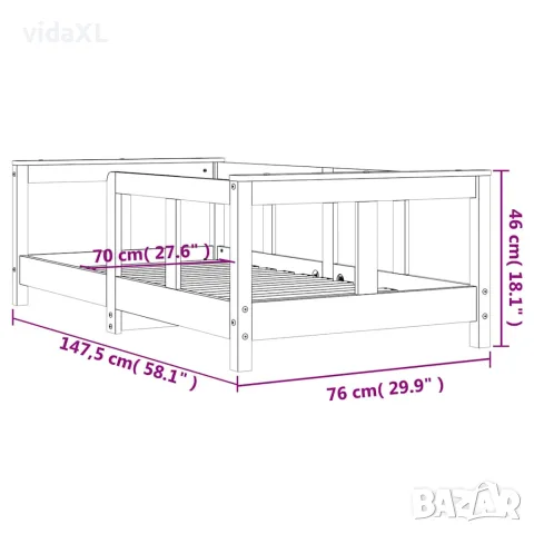 vidaXL Рамка за детско легло, 70x140 см, масивна борова дървесина, снимка 10 - Бебешки легла и матраци - 56148064