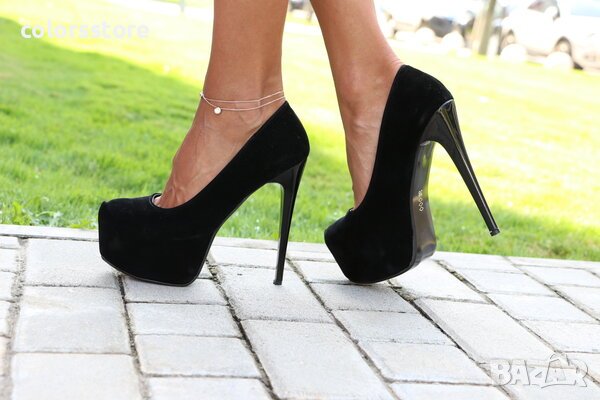 Обувки на ток - черен велур - 30, снимка 1 - Дамски обувки на ток - 34246464