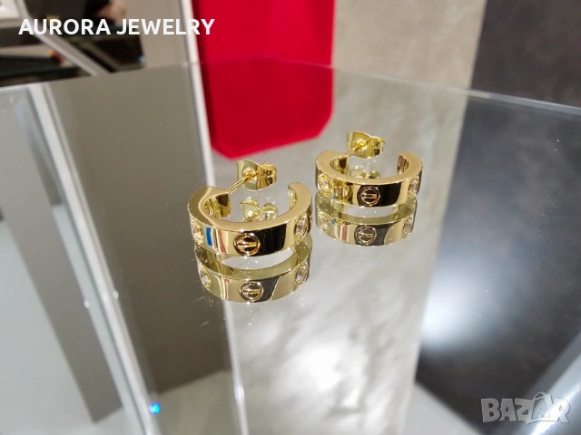 CARTIER Love Gold Hoop 2 Diamonds Дамски Обеци, снимка 4 - Обеци - 53029519