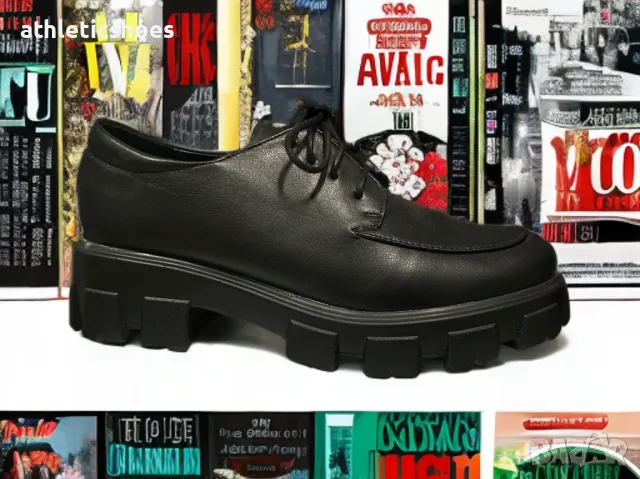 Дамски кожени обувки в черно на платформа -019-ПРОМОЦИЯ