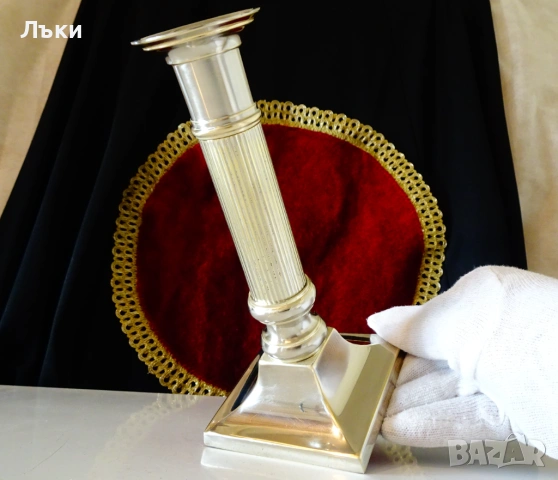 Посребрен свещник от бронз 18 см.,380 гр. , снимка 4 - Антикварни и старинни предмети - 53977488