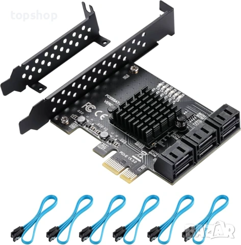 Нов PCIe SATA разширителна карта с 6 порта 6 Gbps SATA 3.0 ASM1166 контролер + 6 кабела  
