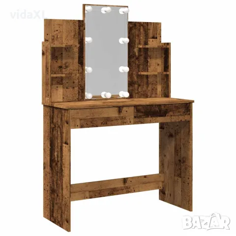 vidaXL Тоалетка с LED осветление Старо дърво 96x40x142 cm