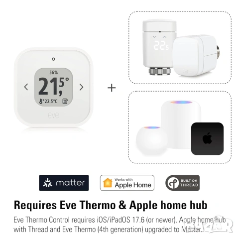 Smart температурен сензор и контролер Eve Thermo Control НЕ РАЗПЕЧАТАН, снимка 3 - Радиатори - 53927758