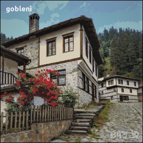 гоблен "КЪЩАТА С ТРЕНДАФИЛА" серия "БЪЛГАРИЯ"- ДБ; шев - 1:1; размери /35*35/ см.; 45цвята., снимка 2 - Гоблени - 35516325