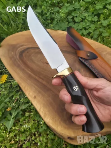 Ловен нож с кожена кания,три слоя стомана LN402, снимка 7 - Ножове - 49962608