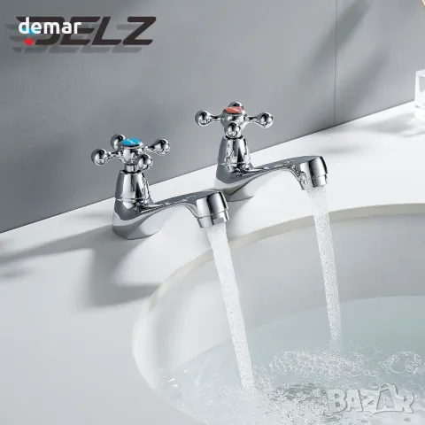 BELZ Винтидж хромиран смесител за баня, кранове за топла и студена вода, снимка 3 - Смесители - 48157880