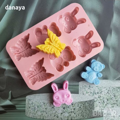 4175 Силиконова форма за мъфини Зайчета Мечета Пеперудки, снимка 3 - Форми - 42728971