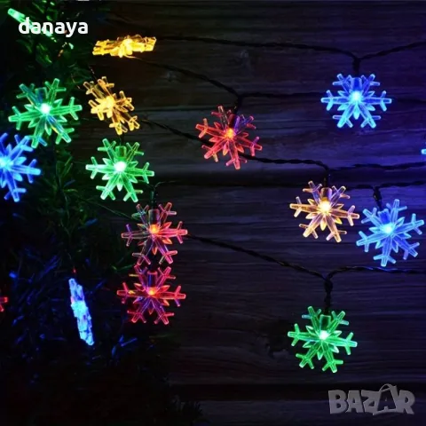 5463 Многоцветни соларни лампички Снежинки, 20 светодиода, снимка 4 - Декорация за дома - 47968728