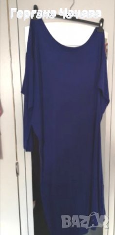 Тъмно синя асиметрична рокля с дълъг ръкав, снимка 2 - Рокли - 33929827