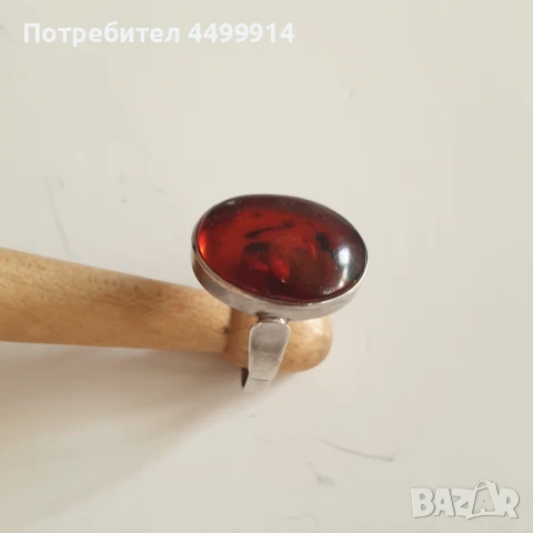 Сребърен пръстен с кехлибар, снимка 8 - Антикварни и старинни предмети - 50656513