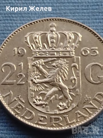 Сребърна монета 2 1/2 гулдена 1963г. Кралица Юлиана Нидерландска 29627, снимка 6 - Нумизматика и бонистика - 42755303