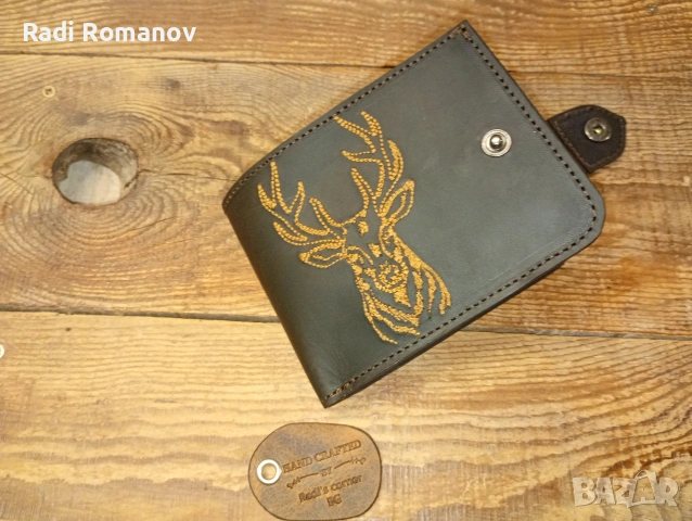 Ръчно изработен мъжки кожен портфейл, ловен аксесоар, 