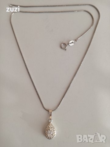 Сребърно  колие  с циркони - 925 сребро  , снимка 3 - Колиета, медальони, синджири - 30748553