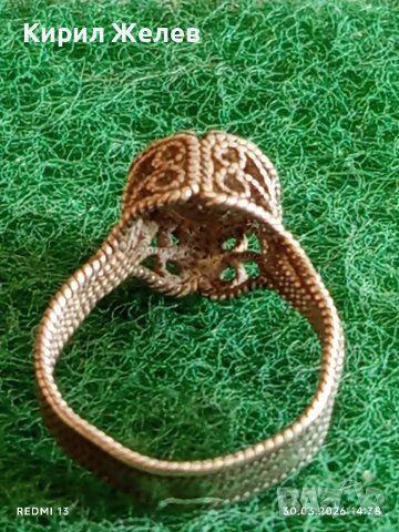 Сребърен пръстен възрожденски стил филигранна изработка гранулация 36901, снимка 7 - Пръстени - 54026786