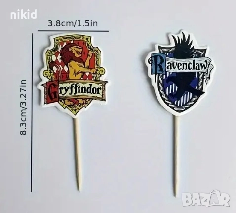 12 бр Хари Потър harry potter лого картонени топери топер с клечки за мъфини кексчета декор парти, снимка 2 - Други - 51648074