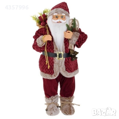 Коледна реалистична фигура на Дядо Коледа със ски и звънчета, 60см