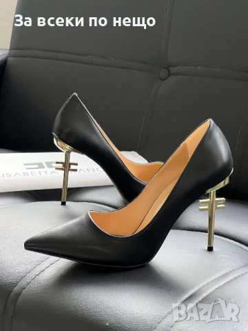 Elisabetta Franchi Дамски Черни Кожени Обувки С Метален Ток Елизабета Фенчи Код E518, снимка 4 - Дамски обувки на ток - 50732141