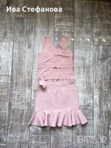 Нов елегантен сет комплект от две части костюм пола и топ пепел от рози , снимка 4 - Комплекти - 39972452