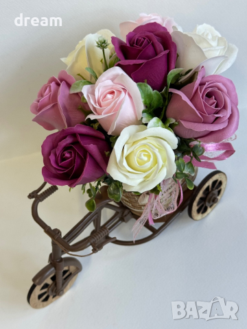 Декоративно колело с ароматни сапунени рози, снимка 6 - Подаръци за жени - 44919238