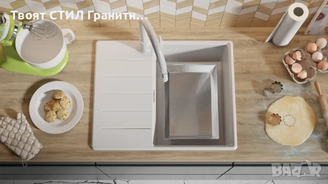 Бял кухненска мивка от гранит Копенхаген 620х500 Top 45, снимка 2 - Мивки - 48984097