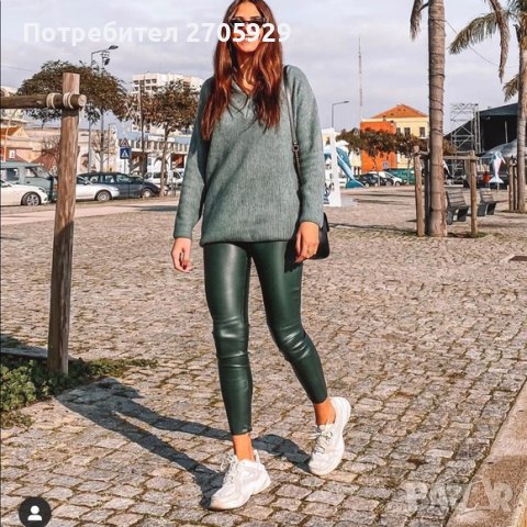 Zara зелен кожен панталон/клин, размер S, снимка 4 - Панталони - 44260367