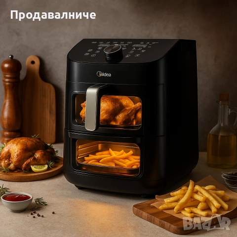 Еър Фрайър 2 в 1 - 11L - Midea MAD1100DADK - С две зони за готвене., снимка 7 - Фритюрници - 54239001