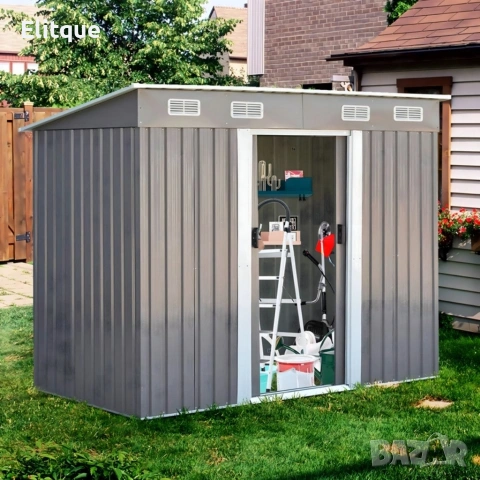 Метална градинска къща за инструменти с вентилация и заключване, снимка 7 - Градински мебели, декорация  - 53120445