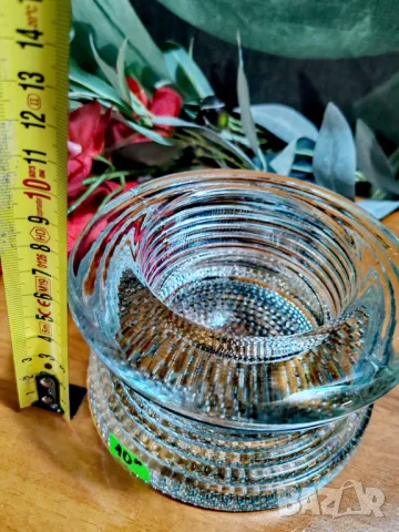 Тежък, масивен и красив съд от пресовано стъкло с двойно приложение., снимка 7 - Други - 48895845