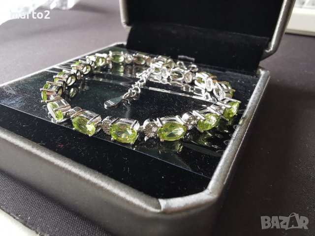  Елегантна сребърна 925 гривна с 17 Натурални Перидота и Циркони!, снимка 15 - Гривни - 40241647