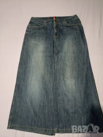 Дълга дънкова права пола с цепка отзад L, снимка 3 - Поли - 48449566