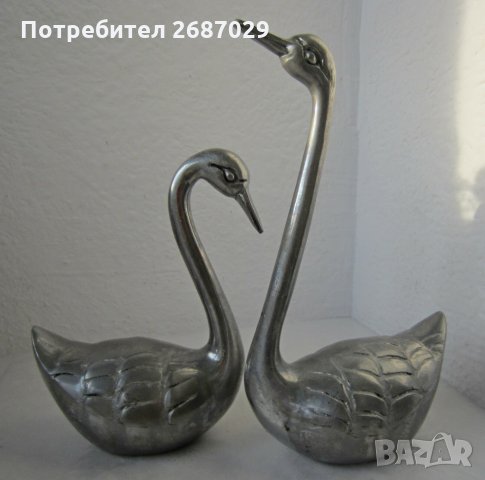  2 бр метални лебеди Фигура  малка пластика, снимка 1 - Статуетки - 29444659