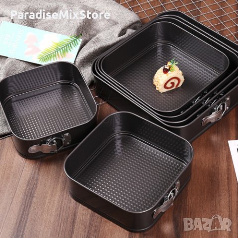 Комплект от 6 броя закопчаващи се квадратни тефлонови тави за печене Размери: 18cm/20cm/22cm/24cm/26