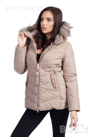 Дамско зимно шушляково яке – 4252 качулка с естествен пух цвят, снимка 6 - Якета - 52500675