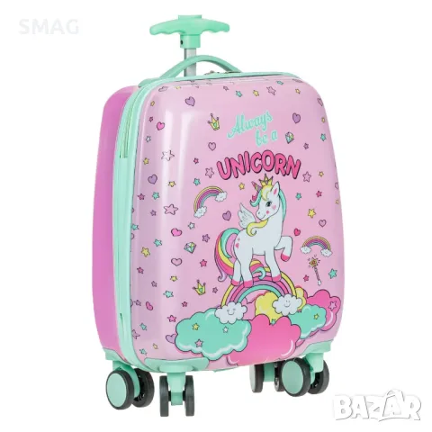 Детски Куфар с колелца за пътуване - Розов Еднорог 22л S_1226470