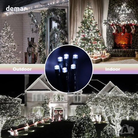 Коледни лампички за елха, 20+5M 200 LED, коледна музика, сензор за движение, бели, снимка 6 - Декорация за дома - 52455208