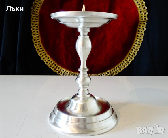 Викториански калаен свещник 370 гр. , снимка 2 - Антикварни и старинни предмети - 53977405