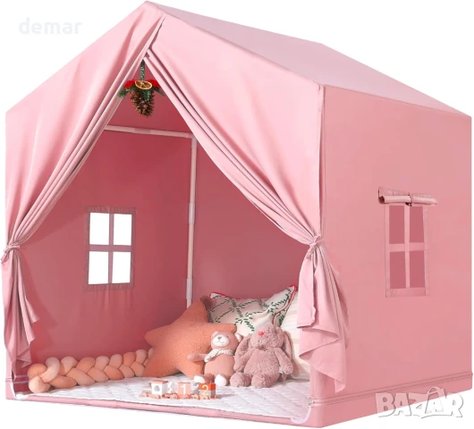 Детска палатка за игра: Розова къщичка с прозорец за деца
