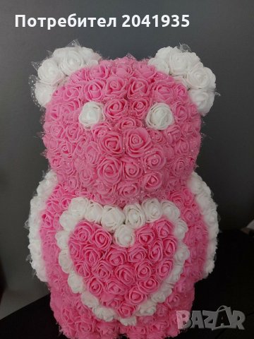 Мече от рози в розово и бяло, снимка 2 - Други - 31577269