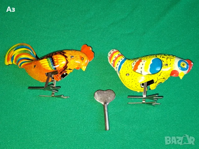 СССР 2 стари руски механични ламаринени играчки Петел и Кокошка Made in USSR, снимка 3 - Колекции - 50086632