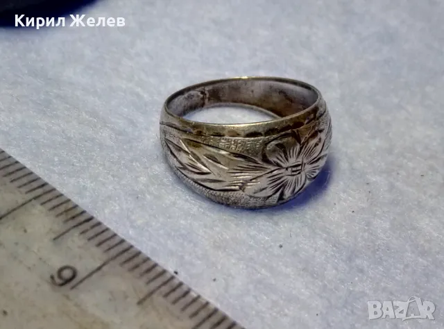 СТАРИНЕН РЪЧНО ФЛОРАЛНО ОРНАМЕНТИРАН СРЕБЪРЕН ПРЪСТЕН СРЕБРО ВИСОКА ПРОБА МАЙСТОРСКА РАБОТА 50114, снимка 4 - Антикварни и старинни предмети - 50136425