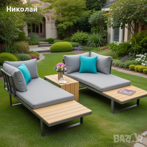 Градински комплект KANZA - модулен ъглов диван от алуминий с удобни възглавници и маса, снимка 3 - Градински мебели, декорация  - 53331646
